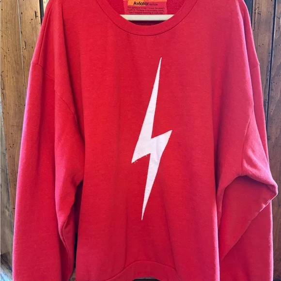 Aviator Nation Red Crewneck with White Lightning Bolt Size XL - Picture 3 of 7